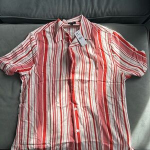 Express Red and White Striped Casual Shirt